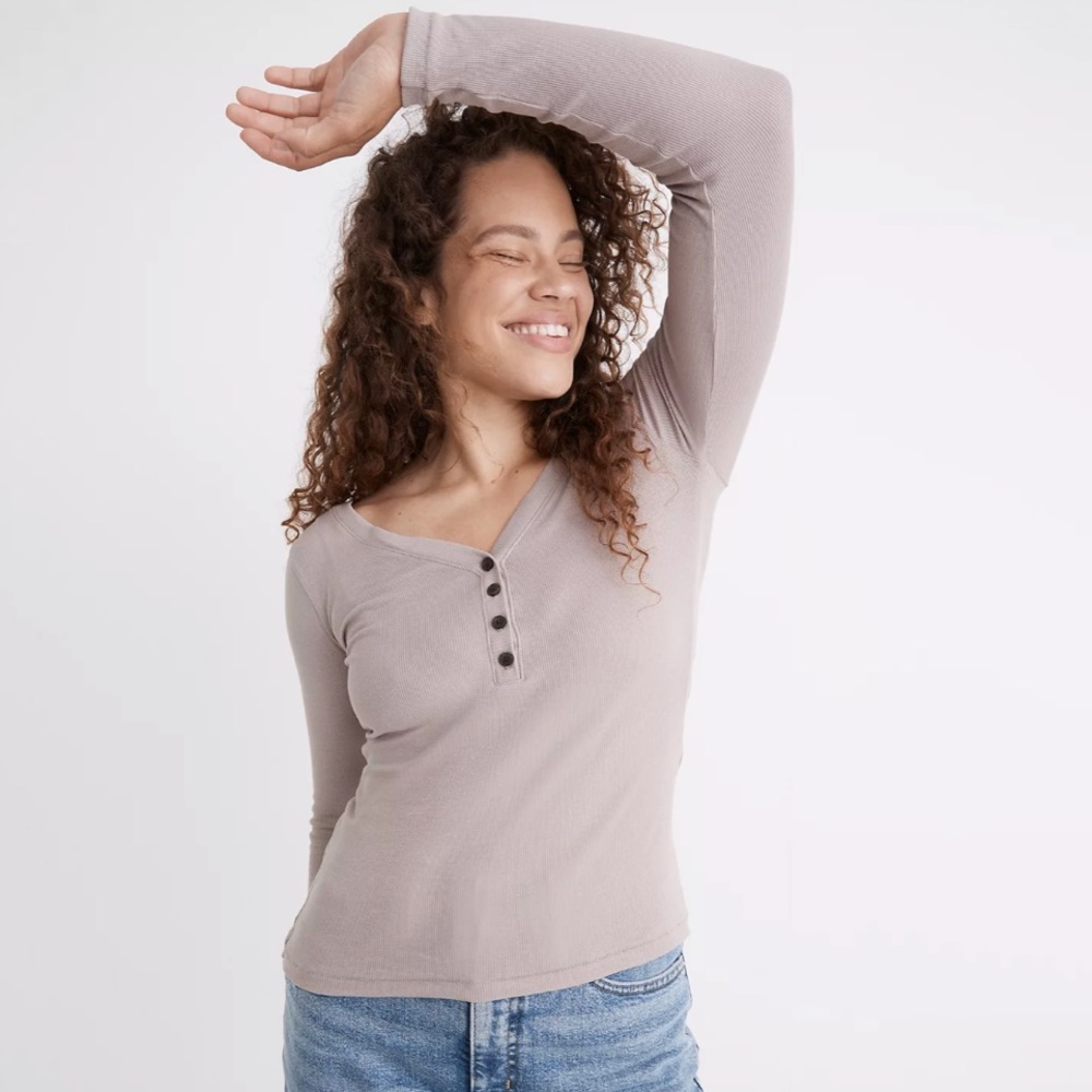 NWT Madewell Drapey Ribbed Henley Tee Light Lavender